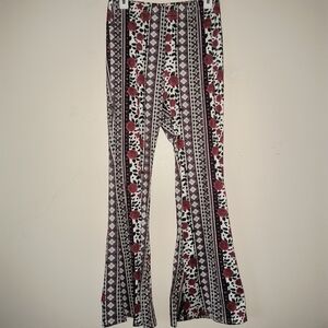 SHEIN Black and White Patterned Flare Pants with Red Accents